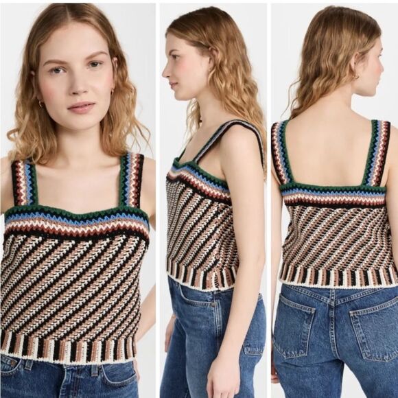 Veronica Beard Livina Woven Knit Sweater Stripe Diagnol Geometric Tank Top XL - Picture 10 of 10